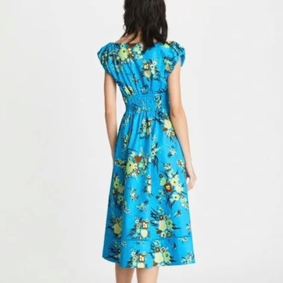 Tory Burch Cap Sleeve Scoop Neck Dress Blue Drop Bouquet Floral Poplin Size 4/S - Picture 5 of 14